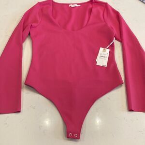 NEW Good American Pink Balletcore Bodysuit Scoop Neckline long sleeve snap large